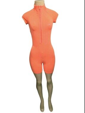 Oh Polly neon orange zip front romper unitard playsuit US 0 XS. Pre-owned and in